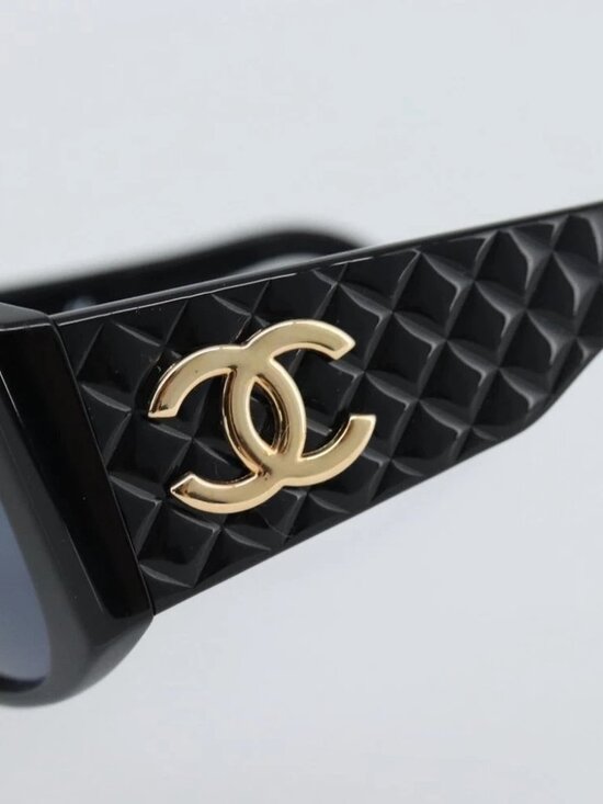 CHANEL COCO Mark Sunglasses plastic Black CC Auth 188635M main image 6